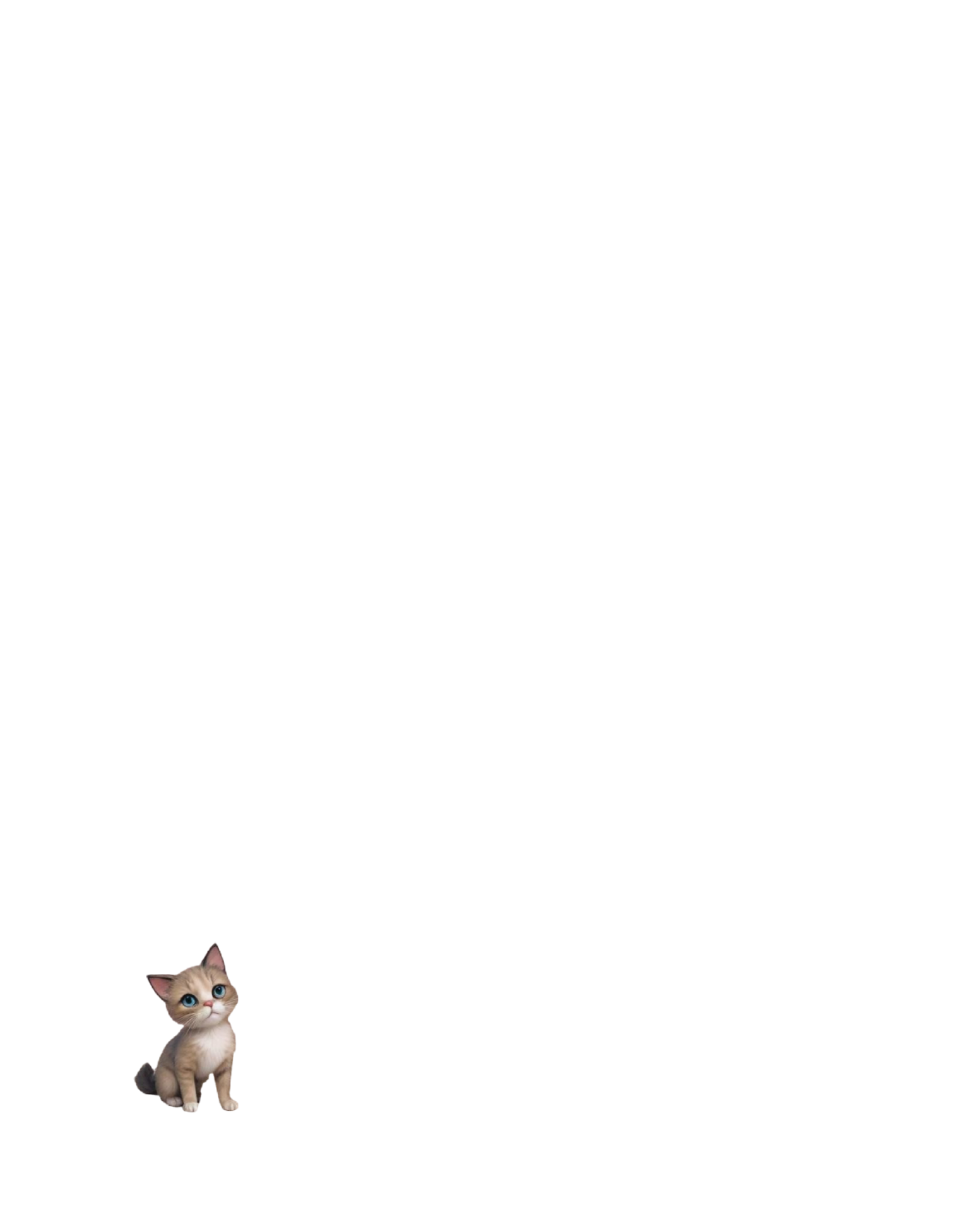 A digital illustration of a light brown tabby kitten with blue eyes